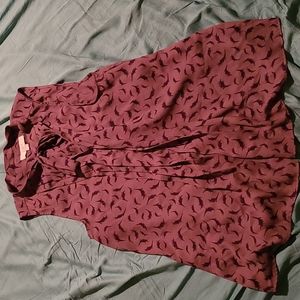 LOFT brown tie neck feather designed sleeveless blouse